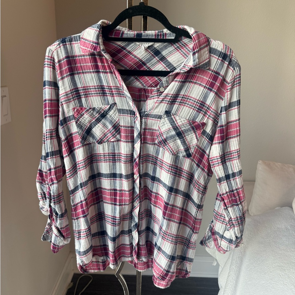 Joie Soft Plaid Button-Up Shirt, size small